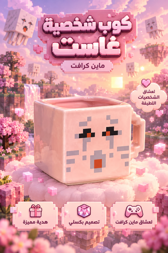 كوب سيراميك ثلاثي الأبعاد بتصميم الغاست الباكي من ماينكرافت (