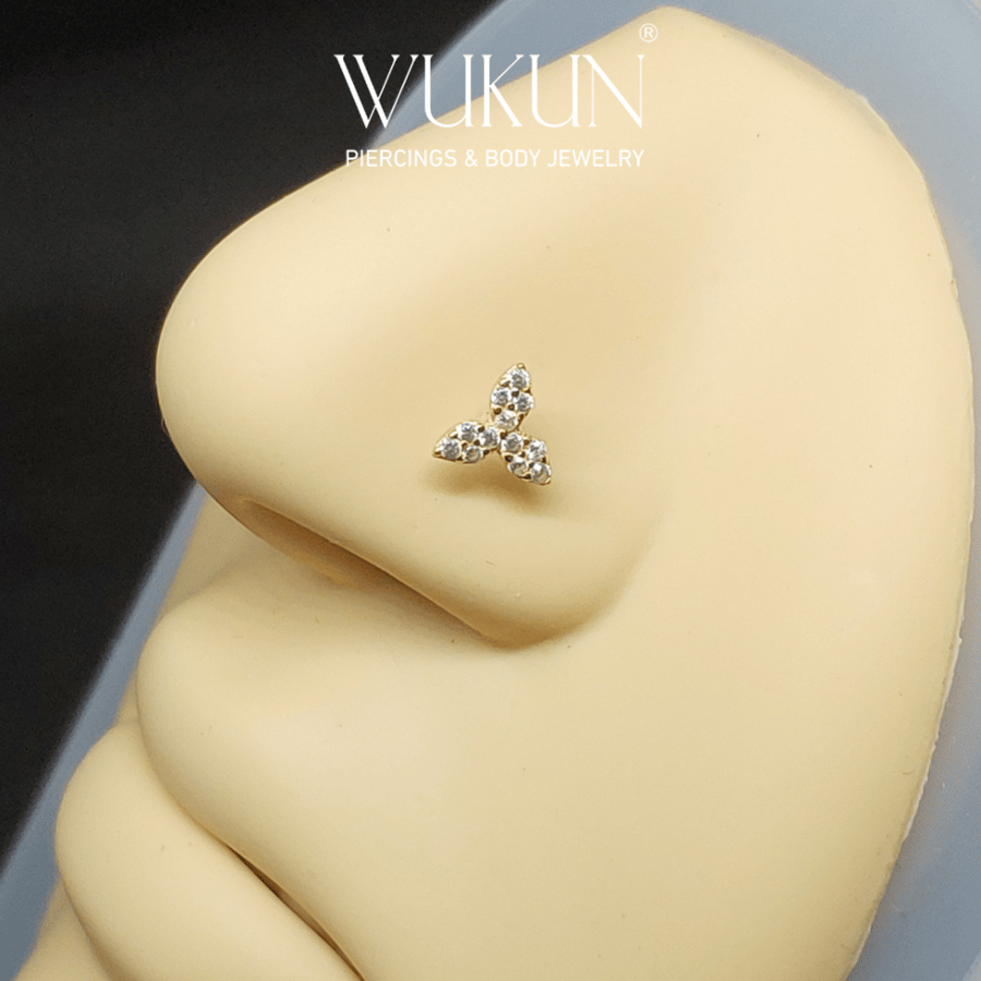 18k gold piercing hoop, three-petal flower shape 2