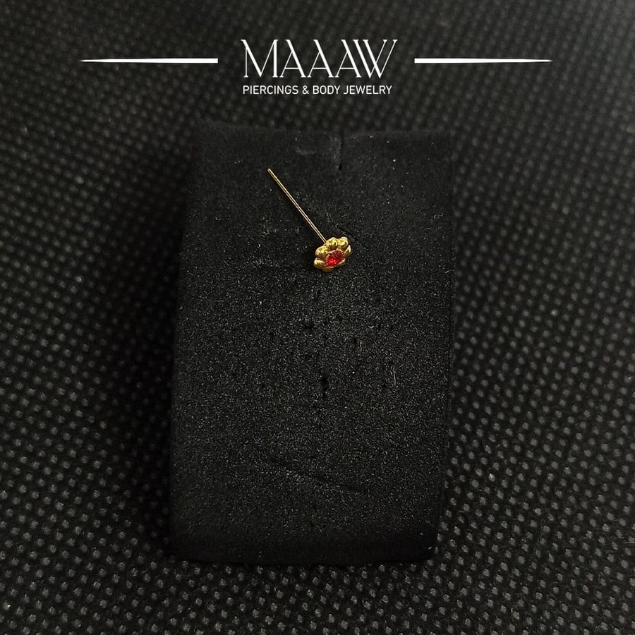 18k rose gold piercing chain with red stone 2
