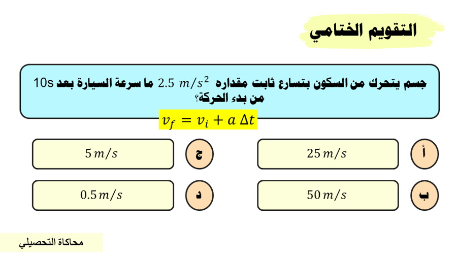 عرض بوربوينت درس الحركة بتسارع ثابت (حصتين)