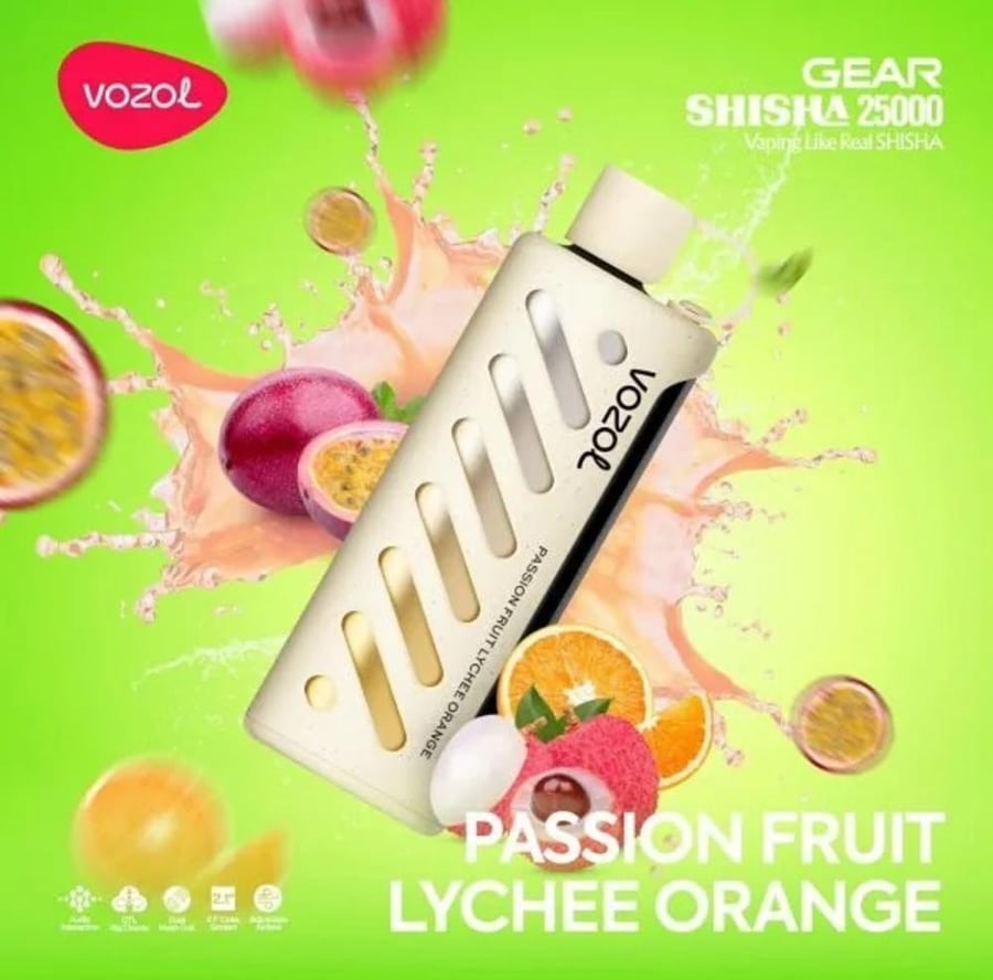 Vozol Gear Shisha جهاز فيب شيشة فوزول 25000 شفطة عدة نكهات 5 و 3 نيكوتين استخدام مره واحده