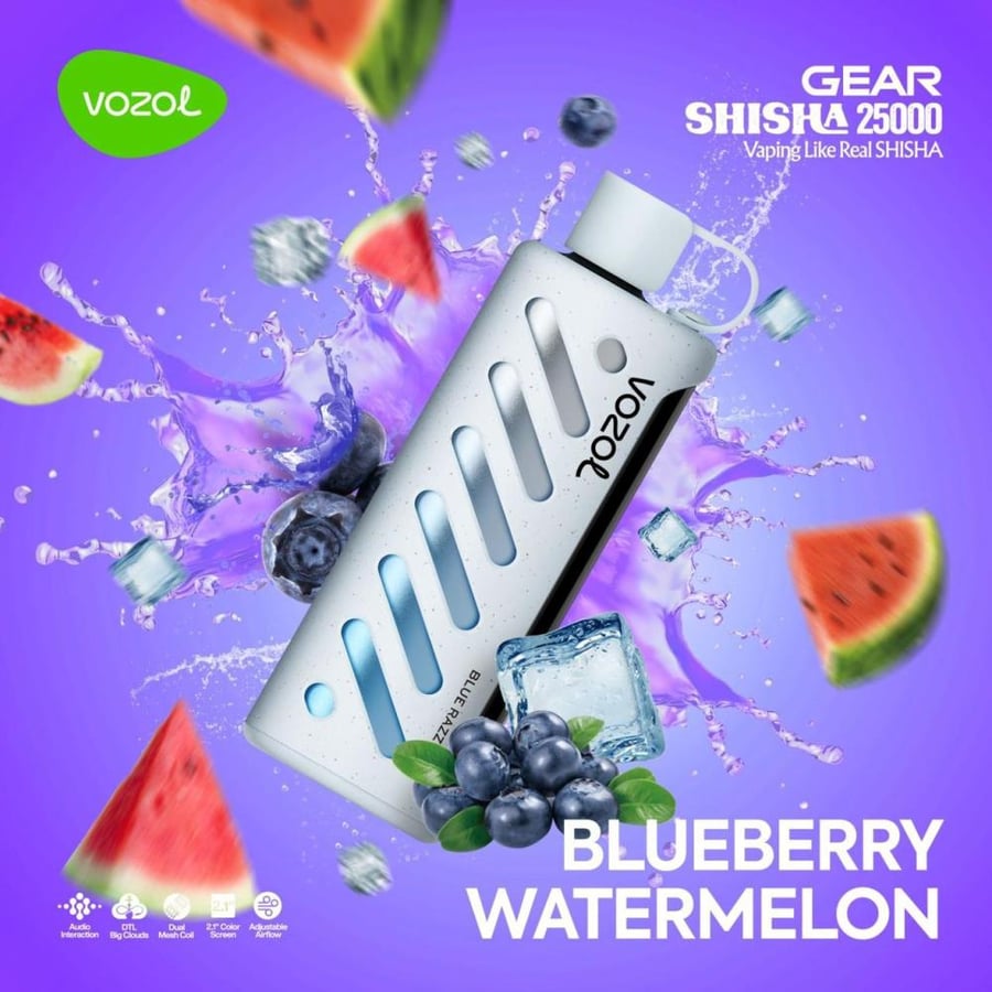 Vozol Gear Shisha جهاز فيب شيشة فوزول 25000 شفطة عدة نكهات 5 و 3 نيكوتين استخدام مره واحده