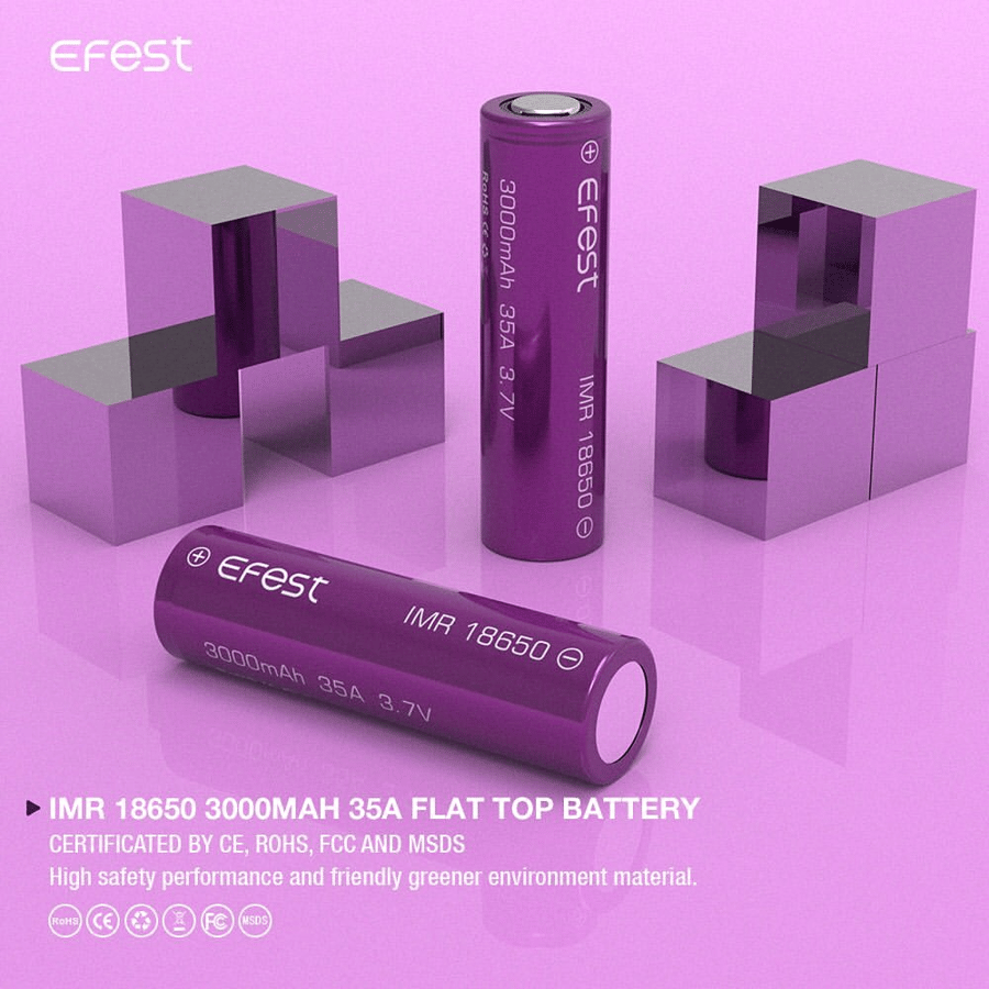 بطاريات ايفست- Efest IMR 18650 Battery العدد 2 حبه