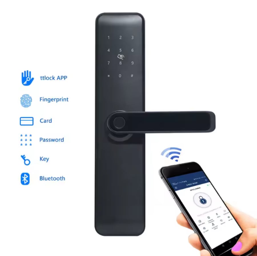 قفل ذكي للأبواب الداخلية والخارجية  | تحكم بالبصمة والتطبيق TTLOCK بتصميم عصري وأمان عالي
