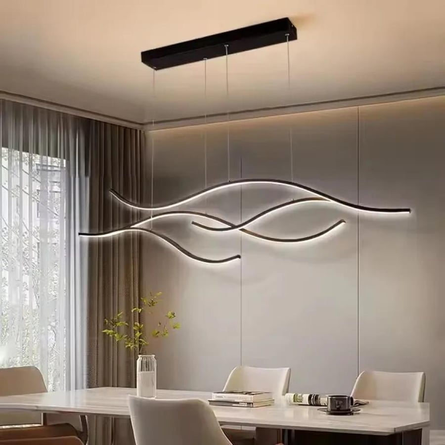 ثريا سقف LED مودرن  تصميم أمواج متدفقة  60 وات  أسود 120x120 سم