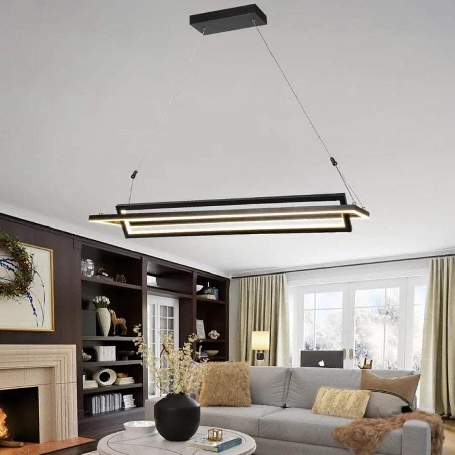 ثريا سقف LED مودرن  تصميم مستطيلات متراكبة  50 وات  أسود  طول 120س