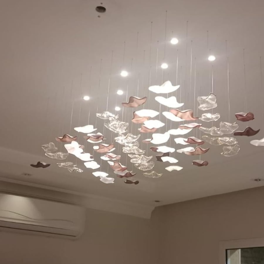 ثريا صدف مودرن 120×60 سم – 72 صدفة مع 8 سبوت لايت – شامل التركيب داخل الرياض