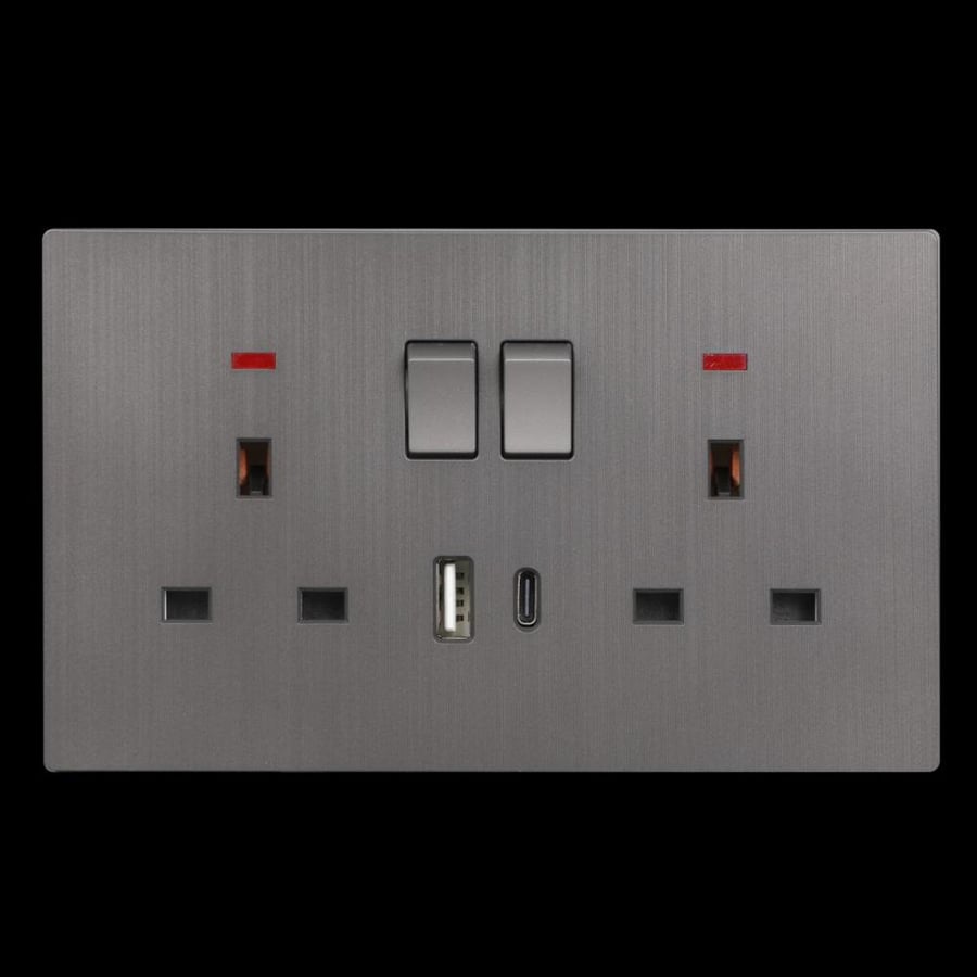 فيش 7×14 USB وType-C مدمج 13 امبير بيانو رمادي مفتاح ولمبة Felsen ضمان 25 سنة