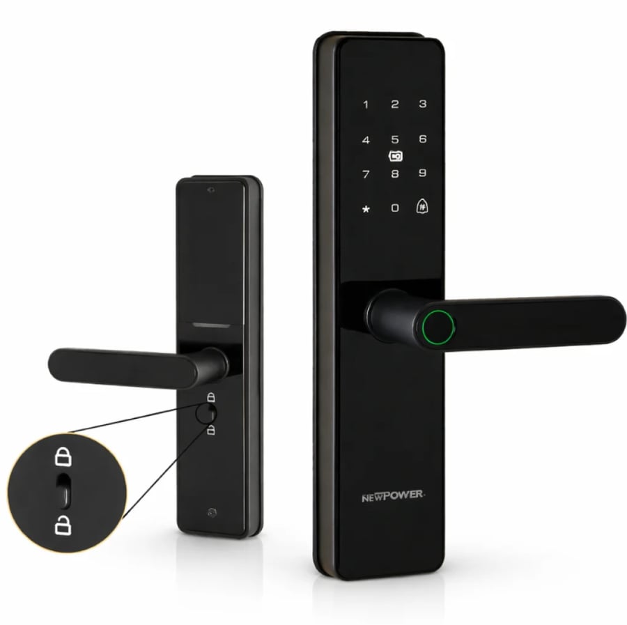 قفل باب ذكي NEWPOWER بالبصمة وتطبيق وكرت – IP65 موديل 6510