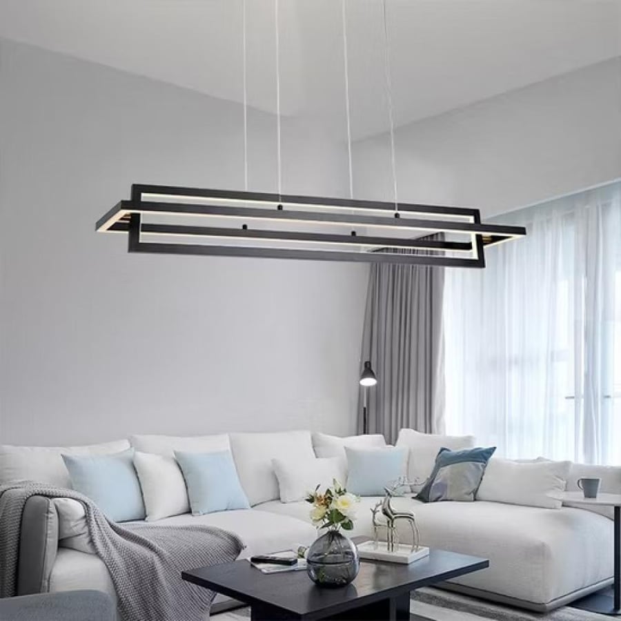 ثريا سقف LED مودرن  تصميم مستطيلات متراكبة  50 وات  أسود  طول 120س