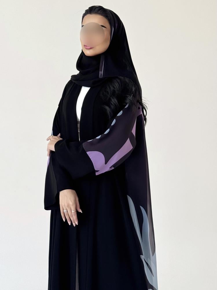 عباية كريب اسود مع شيفون