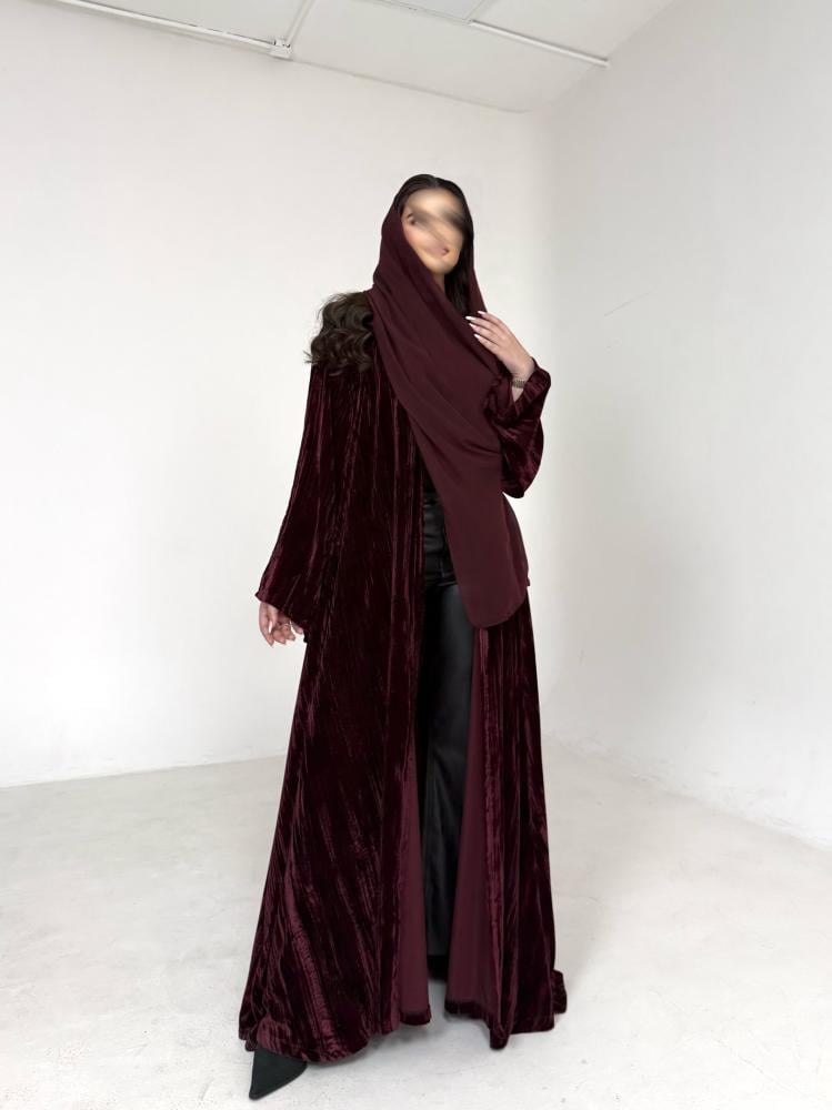 عباية مخمل مكسر عنابي