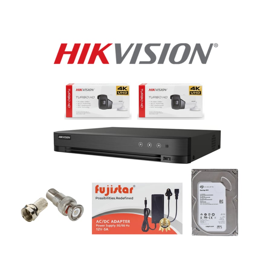 HIKVISION باقة كاميرات مراقبة تتكون من 2 كاميرات بدقة 4k شامل ملحقاتها