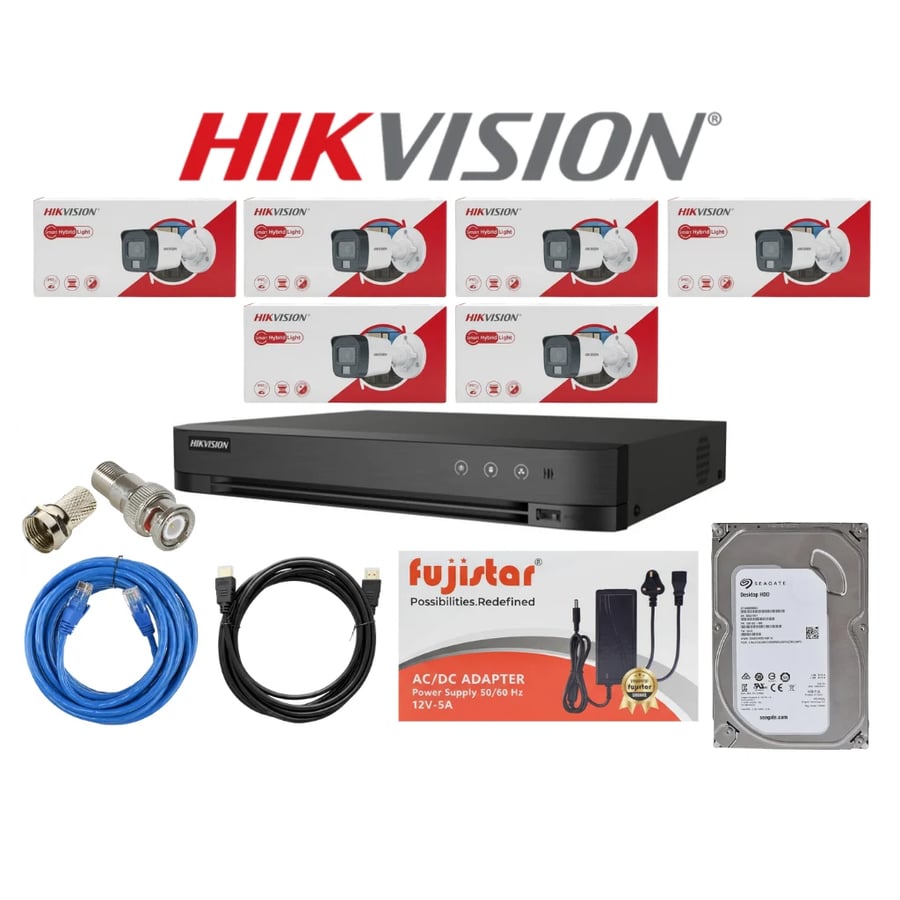 HIKVISION باقة 6 كاميرات مراقبة خارجية بدقة 5mp 3K شامل ملحقاتها