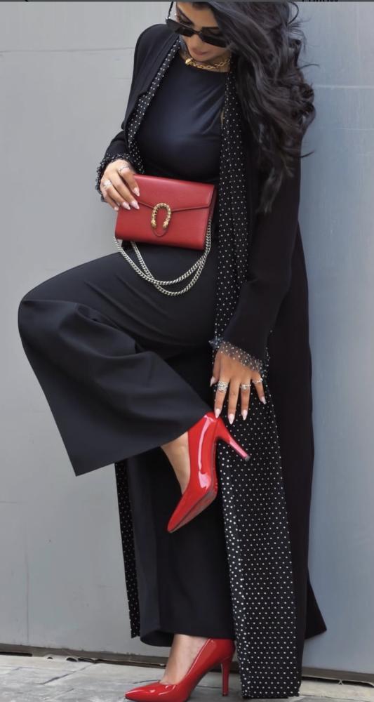 Abaya blazer with polka dot lining and plain or polka dot headscarf