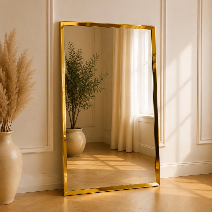 مراية حائط بإطار استيل ذهبي 140×70 سم - ذهبي - موديل AM-S608