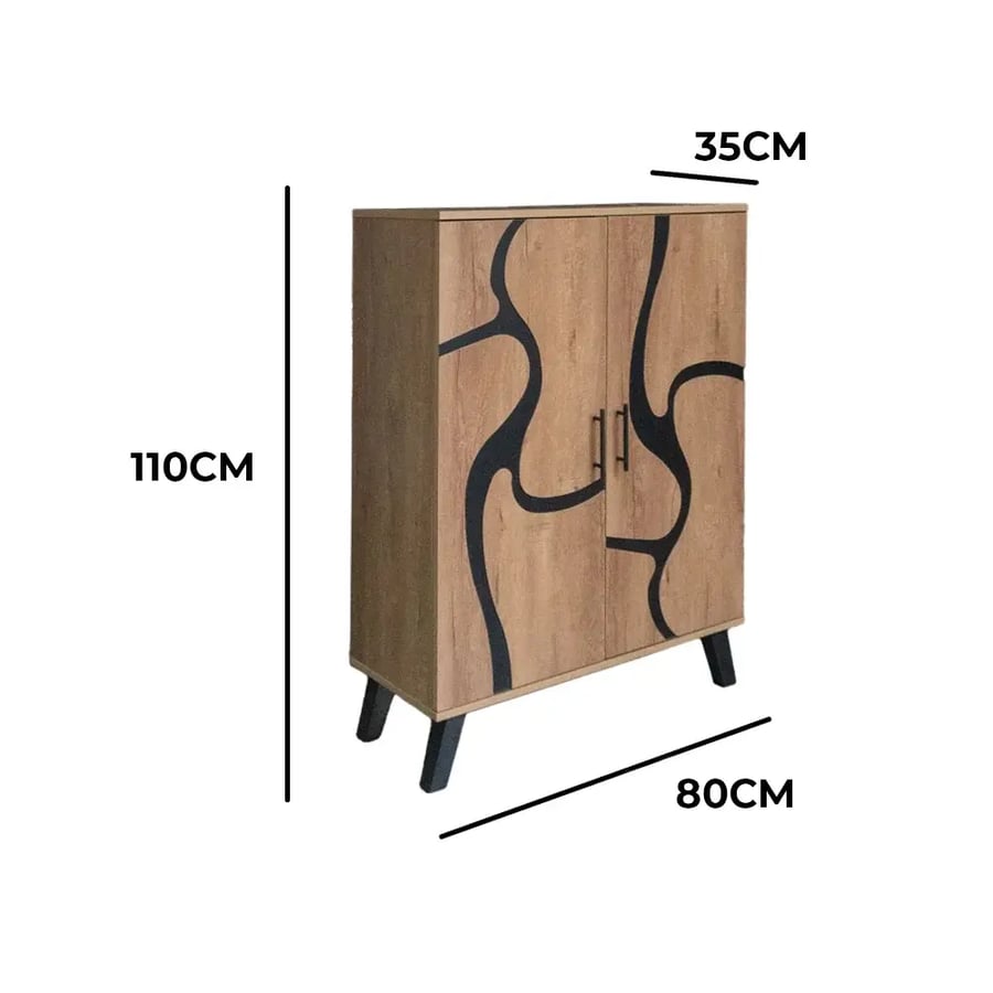 Malaysian wood double shoe cabinet, 5 tiers - beige and black