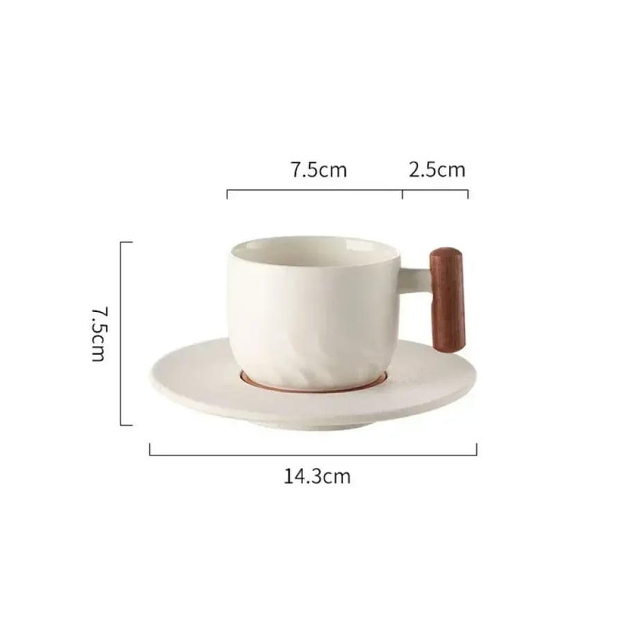كوب سيراميك ياباني 130ML مع صحن ومقبض خشبي