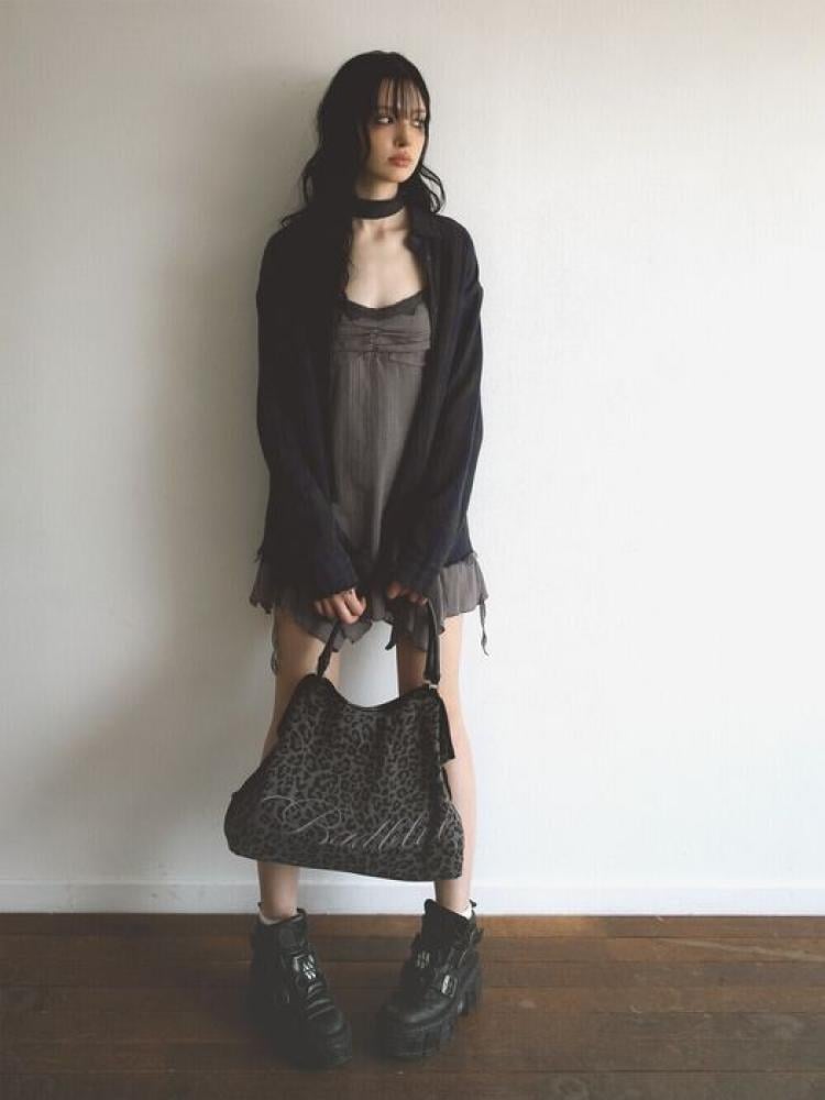 باد بلو حقيبة باو بنقشة فهد – لون رمادي |Bad Blue Leopard Dimsum Bag Charcoal
