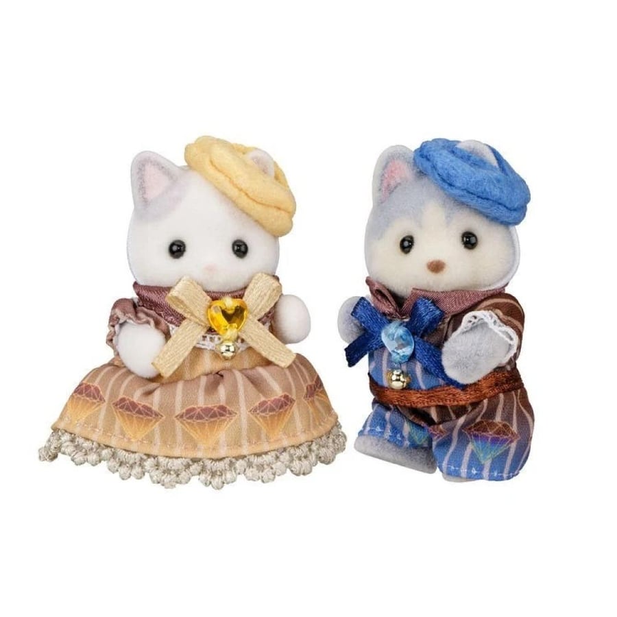 تعاون عائلات سيلفانيان × ديل ري (كاليكو كريترز) - طقم قطة اللاتيه الصغيرة وجرو الهاسكي | Sylvanian Families × DelRey Calico Critters Latte Cat Kitten & Husky Puppy