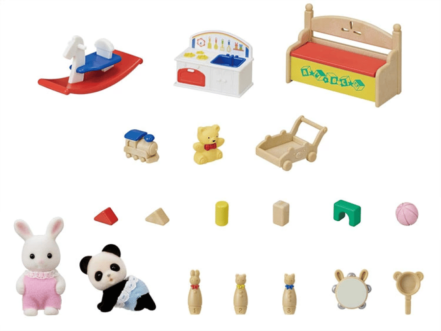 مجموعة ألعاب سيلفانيان فاميليز الكاملة – الأرنب الأبيض وباندا الصغير | Sylvanian Families Toy Full Set - White Rabbit & Baby Panda