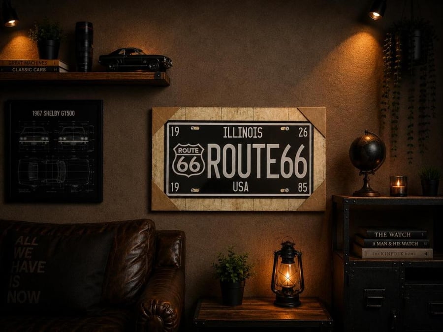 لوحة Route 66 الأمريكية سوداء مخطط بأبيض