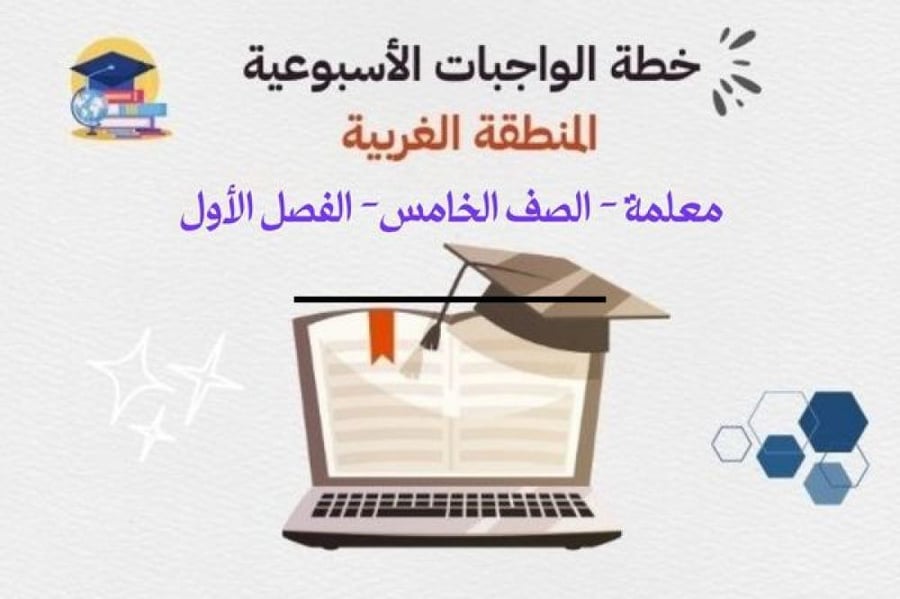 خطة واجبات أسبوعية (معلمة) خامس - الفصل الأول - الغربية