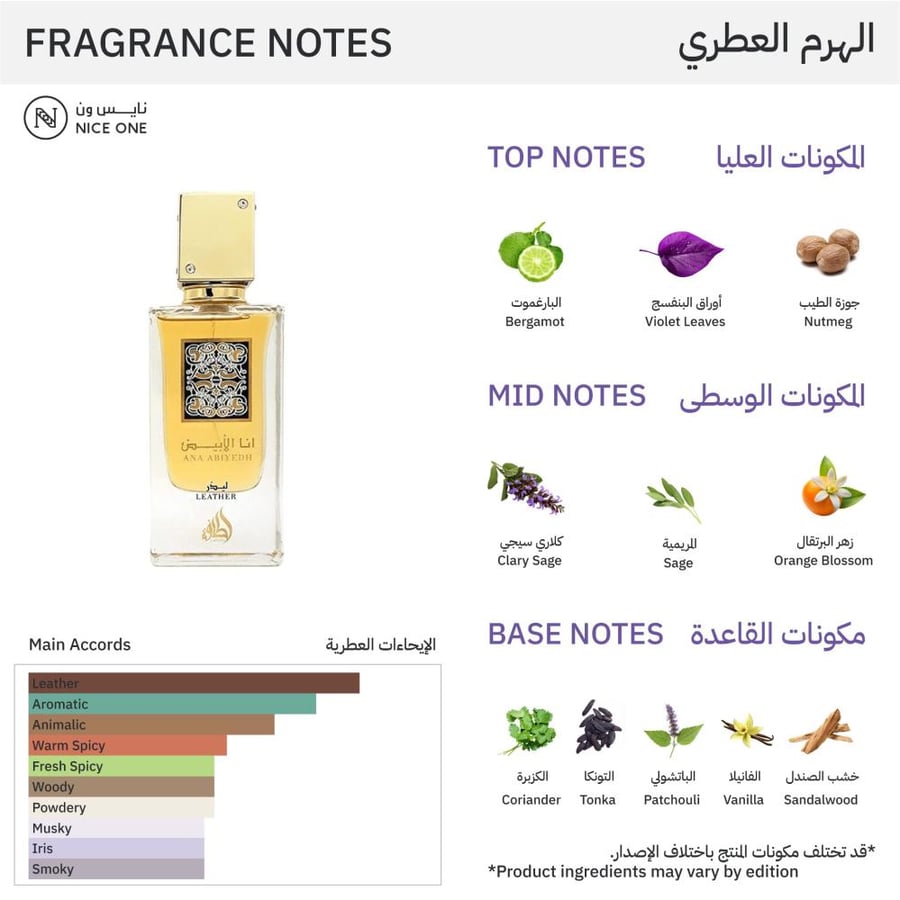 لطافة عطر أنا الأبيض ليذر للرجال - او دي بارفيوم - 60مل