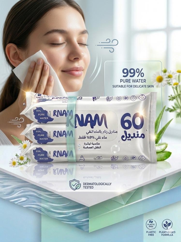 Multi-Use Wet Wipes for Hands & Face – Water, Alcohol-Free, Cottony Soft - 3+1 Free pack