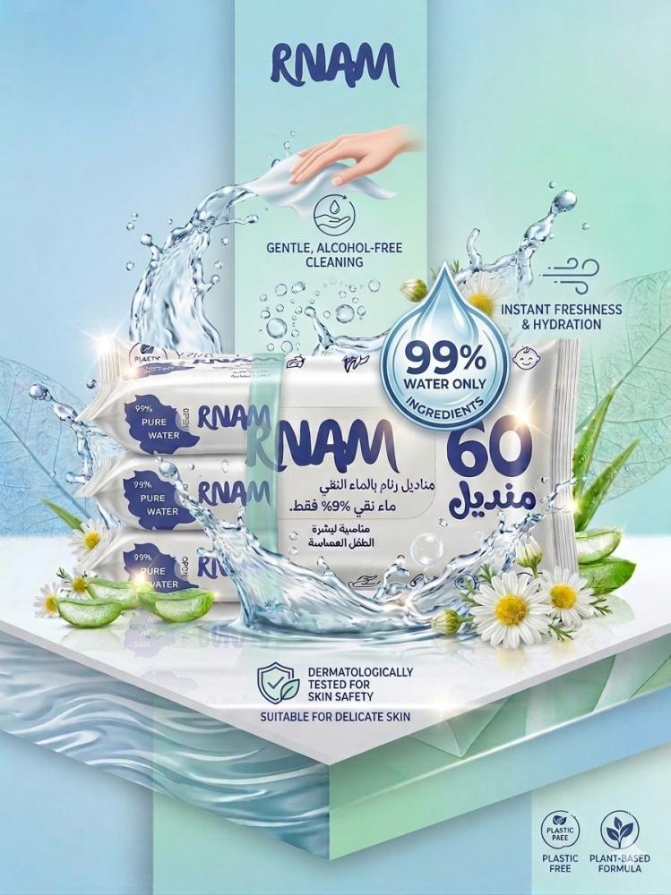 Multi-Use Wet Wipes for Hands & Face – Water, Alcohol-Free, Cottony Soft - 3+1 Free pack