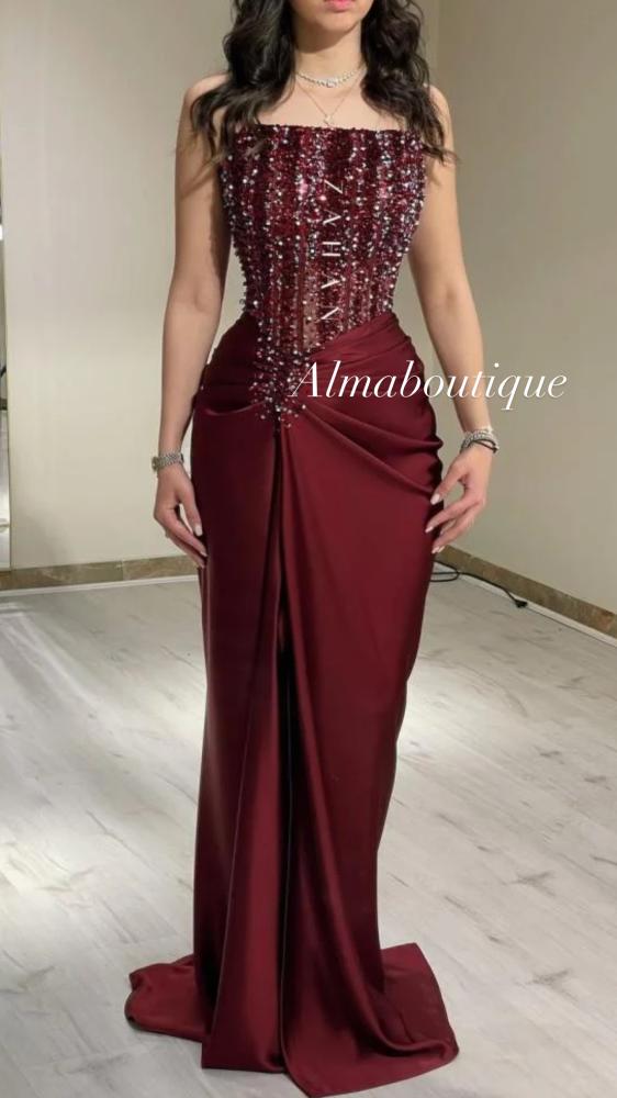 فستان سهره عنابي