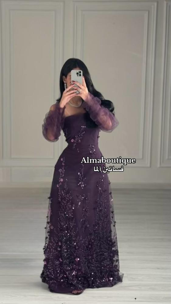 فستان سهره موف مع اكمام منفصله