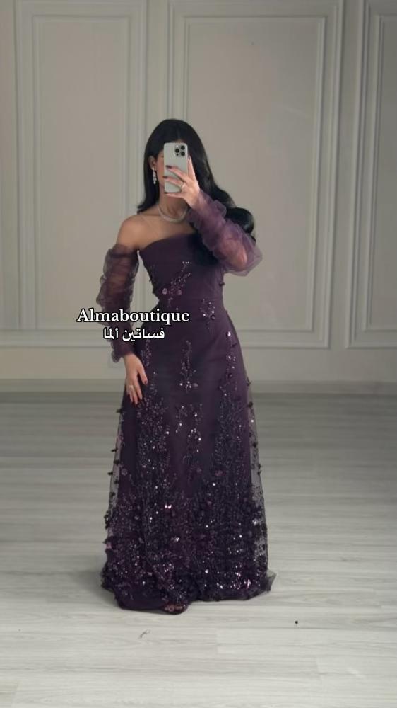 فستان سهره موف مع اكمام منفصله