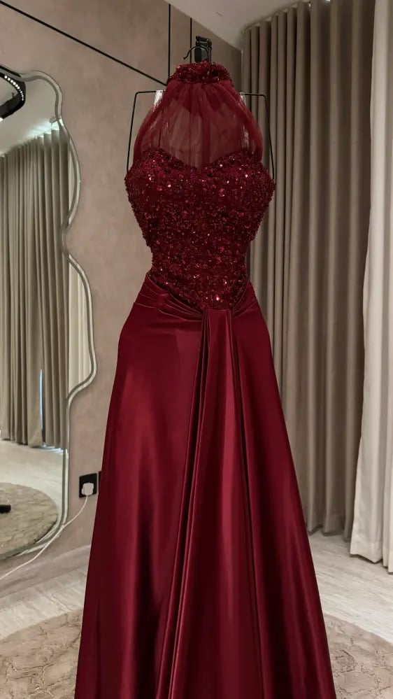 فستان سهره عنابي