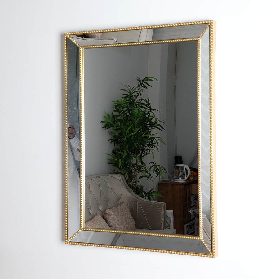 Rectangular wall mirror gold size 89*63 cm