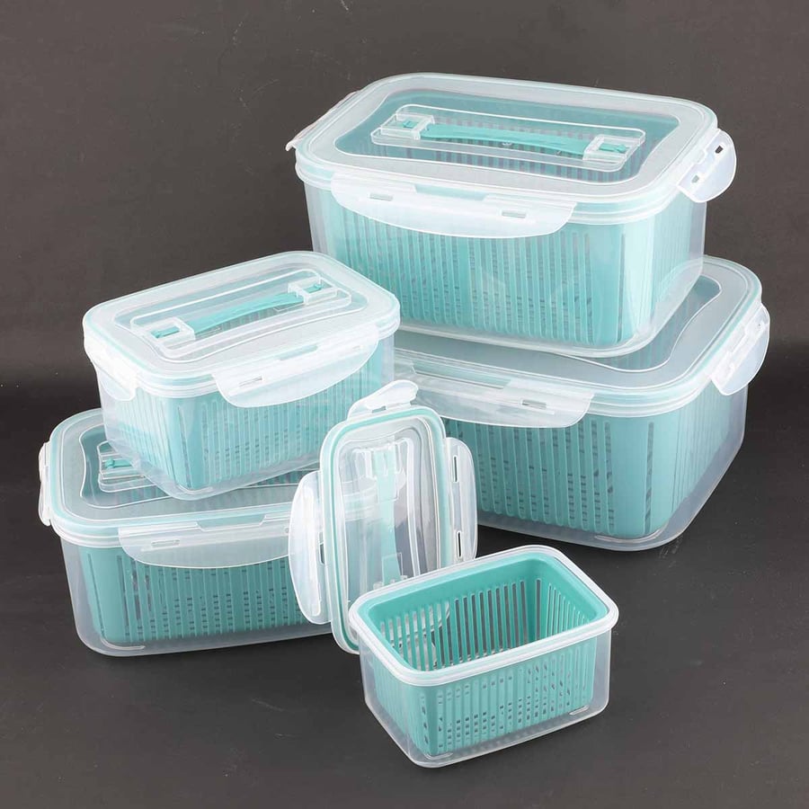 Deep plastic storage container set with airtight lid, 5 pieces, sizes