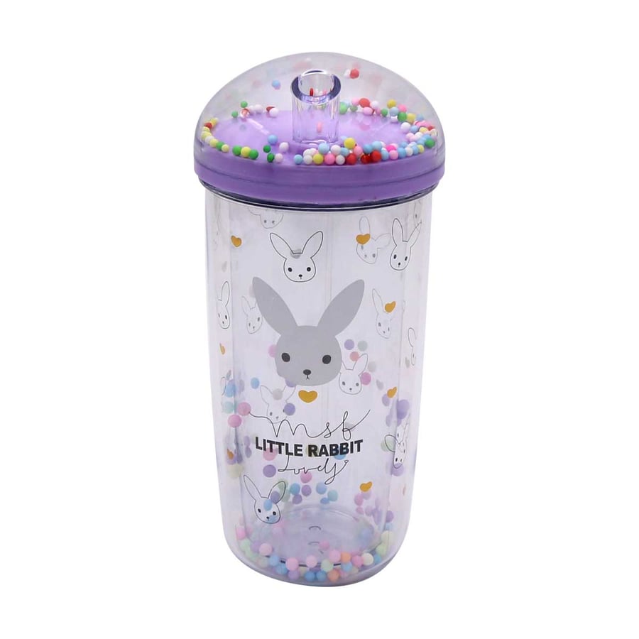 A multi-colored reinforced plastic juice cup