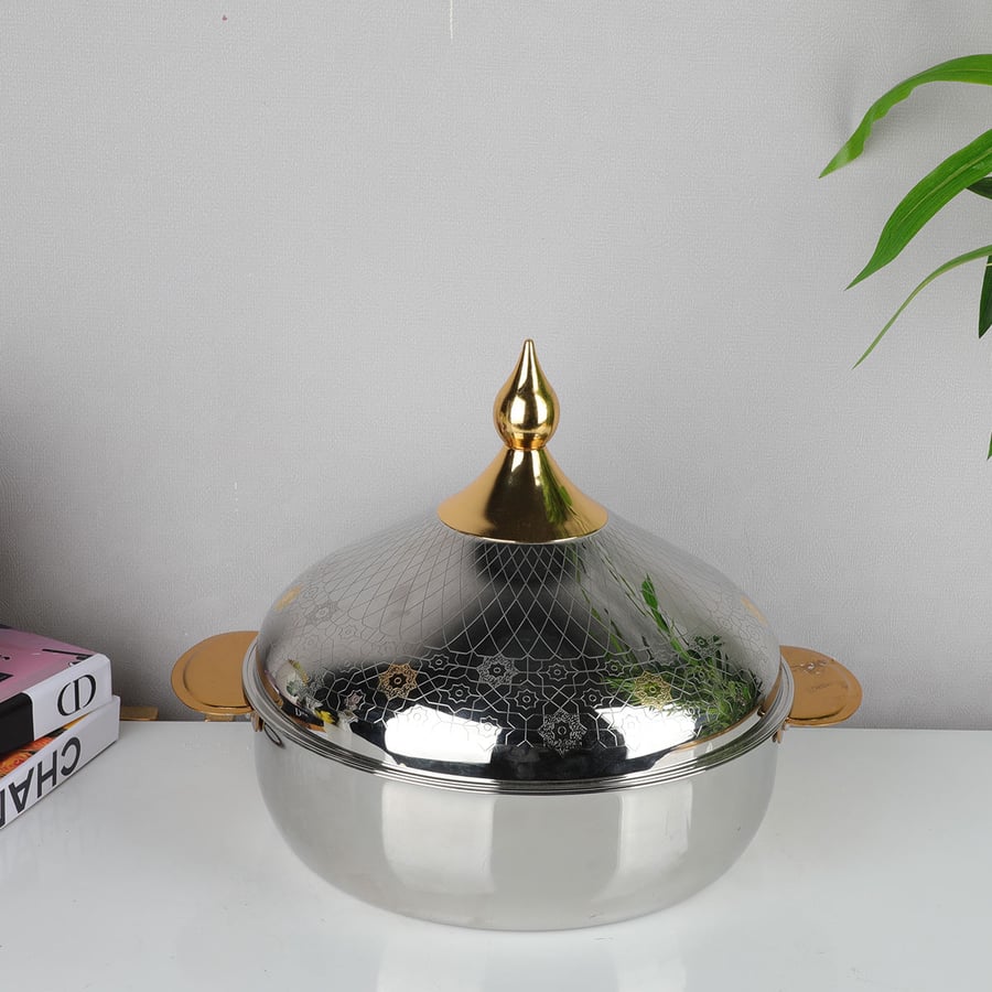 Indian food container stainless steel gold with silver size 2 liters
