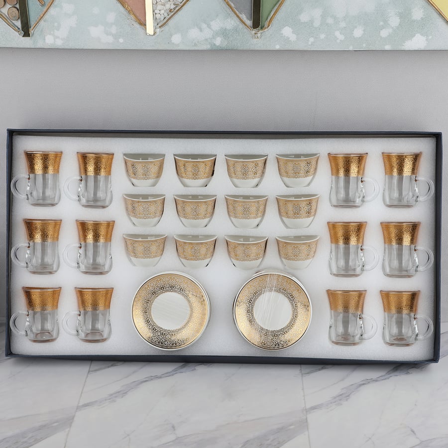 Set of coffee cups, mugs, and plates, 36 pieces