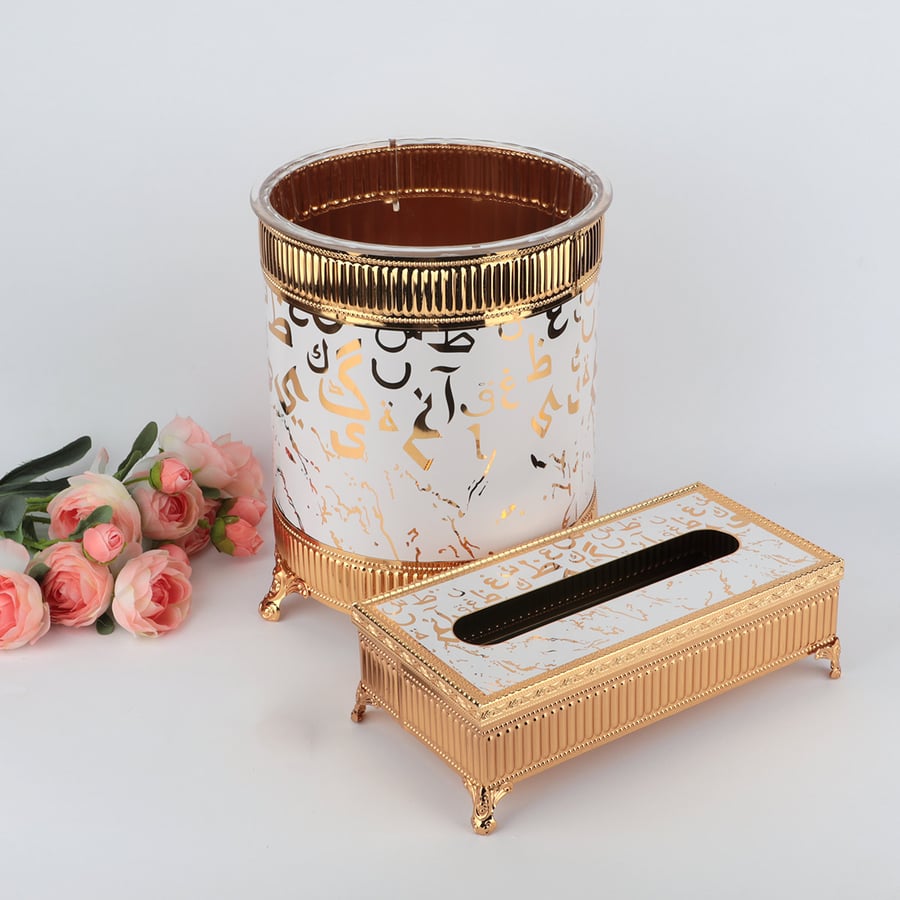 Trash can set + decorative tissue box