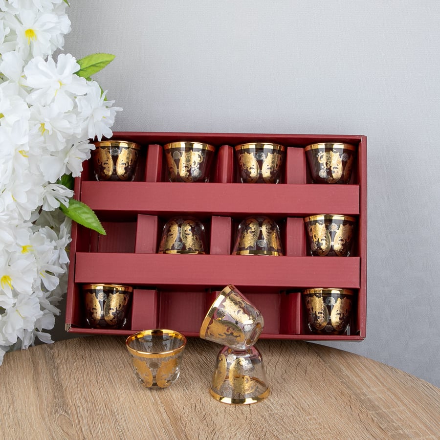 Crystal coffee cups with gold pattern, 12 pieces