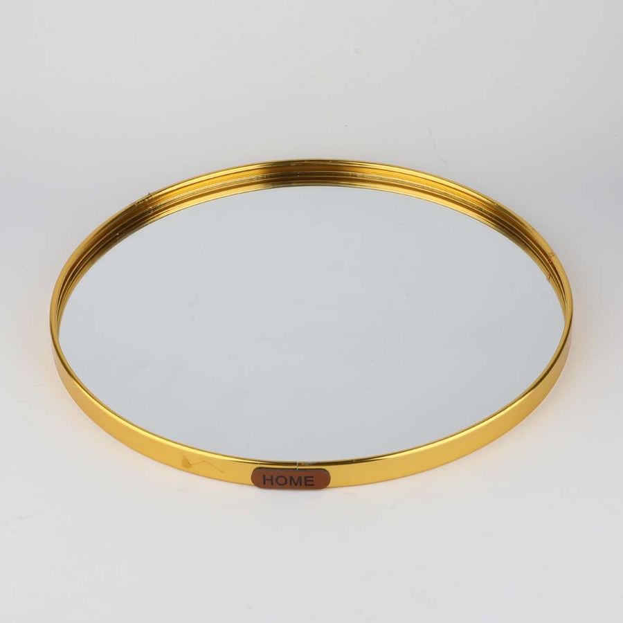 Golden round mirror tray, 29 cm size