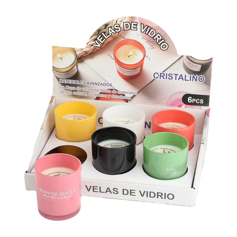 Scented candle with multi-colored glass, height 8 cm