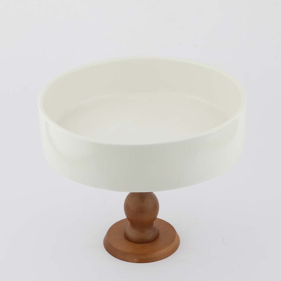 Ceramic plate with wooden base, size 22*19 cm