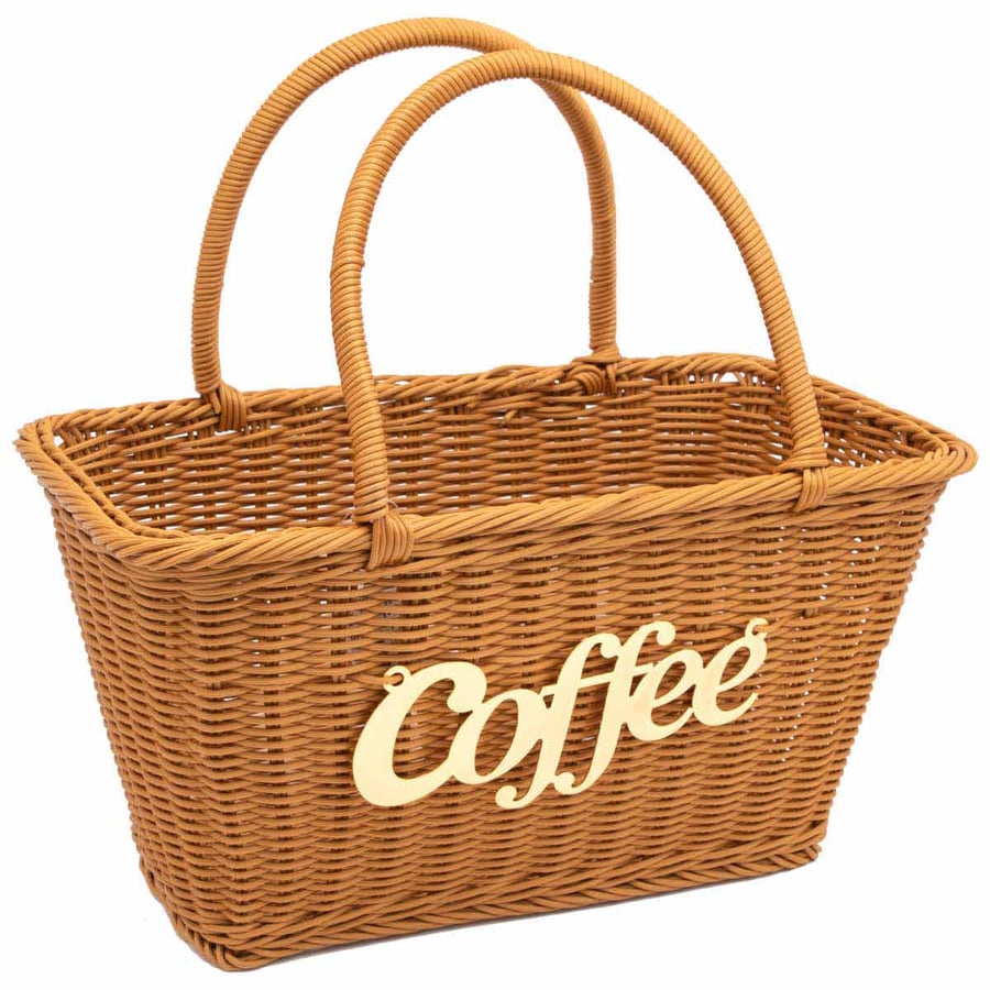 سلة خزف بعبارة Coffee ذهبي مستطيل