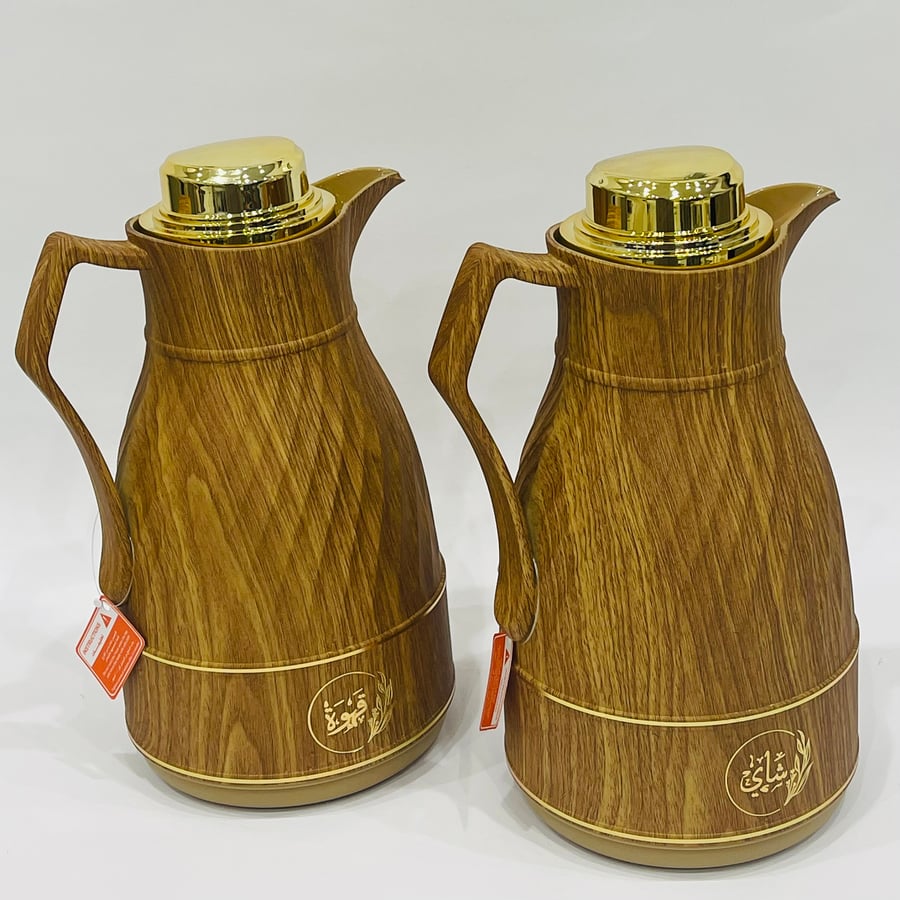 Lara teapot set for tea and coffee, wooden color with gold, 1 liter