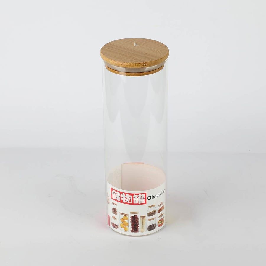Glass spice box with wooden lid height 26 cm