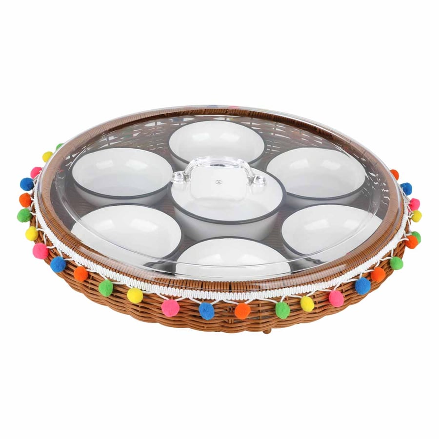 8-piece woven breakfast set with transparent cover, black edges, 40 cm size