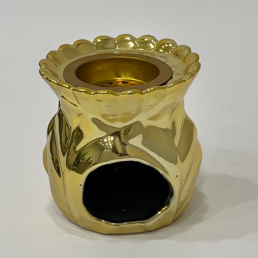 Golden ceramic incense burner height 9 cm