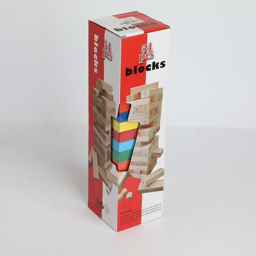 Wooden game for assembly and building 54 colorful pieces